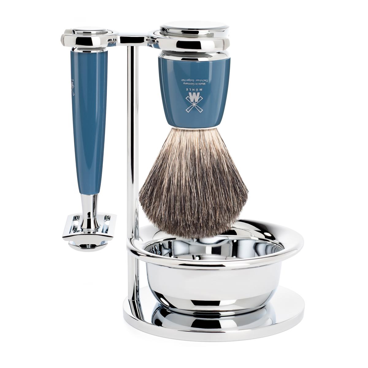 Mühle rytmo azul gasolina 4 unid. conjunto de barbear de texugo puro / aparelho de barbear