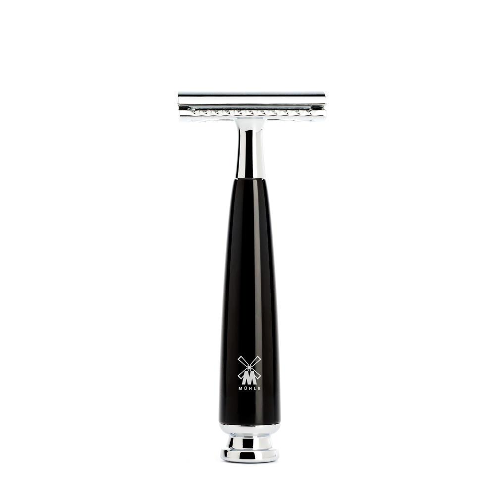 MÜHLE Rytmo Black 4-Piece Black Fiber & Safety Razor Shaving Set, Closed Comb Safety Razor