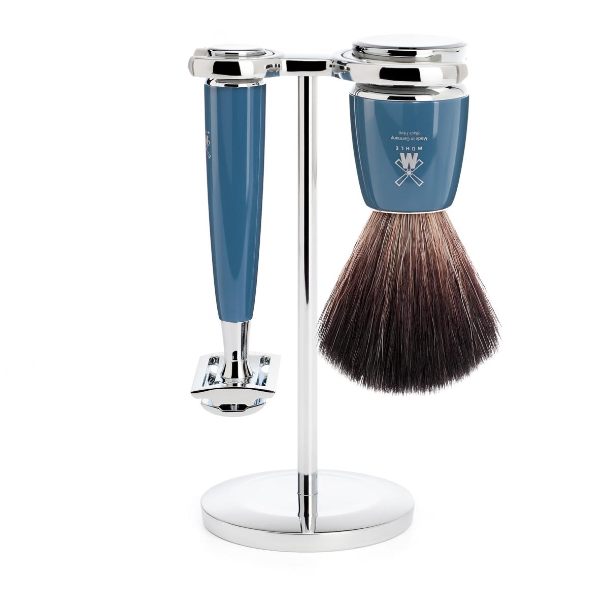 Mühle rytmo azul petróleo 3ud. set de afeitado de fibra negra / maquinilla de afeitar de seguridad