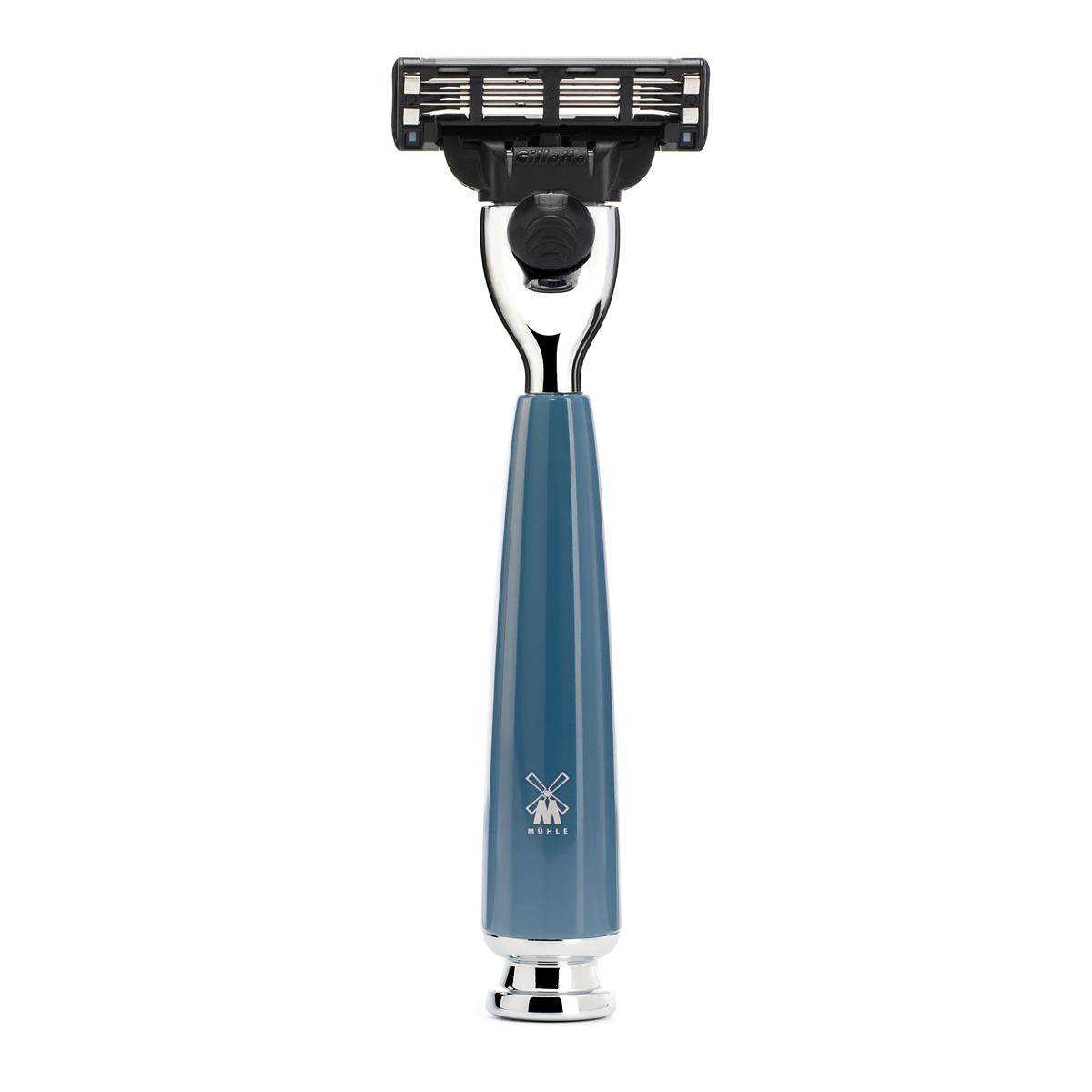 MÜHLE RYTMO 4 Pc. Shaving Set, Black Fibre Brush & Gillette® Mach3® Razor, Petrol