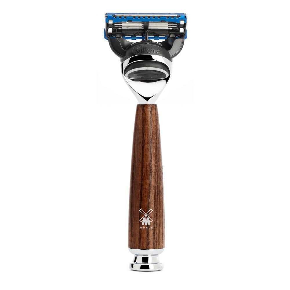 MÜHLE Rytmo Steamed Ash 4-Piece Black Fiber & Fusion Shaving Set, Gillette Fusion Razor