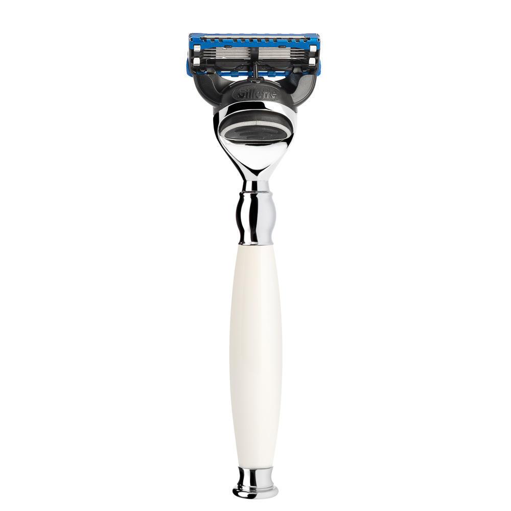 MÜHLE Sophist Porcelain 4-Piece Silvertip Badger & Fusion Razor Shaving Set, Gillette Fusion Razor