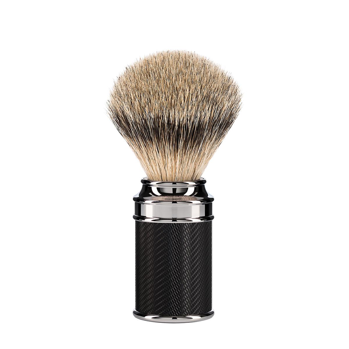 Conjunto de barbear Mühle preto/cromo silvertip texugo / aparelho de barbear (pente fechado)