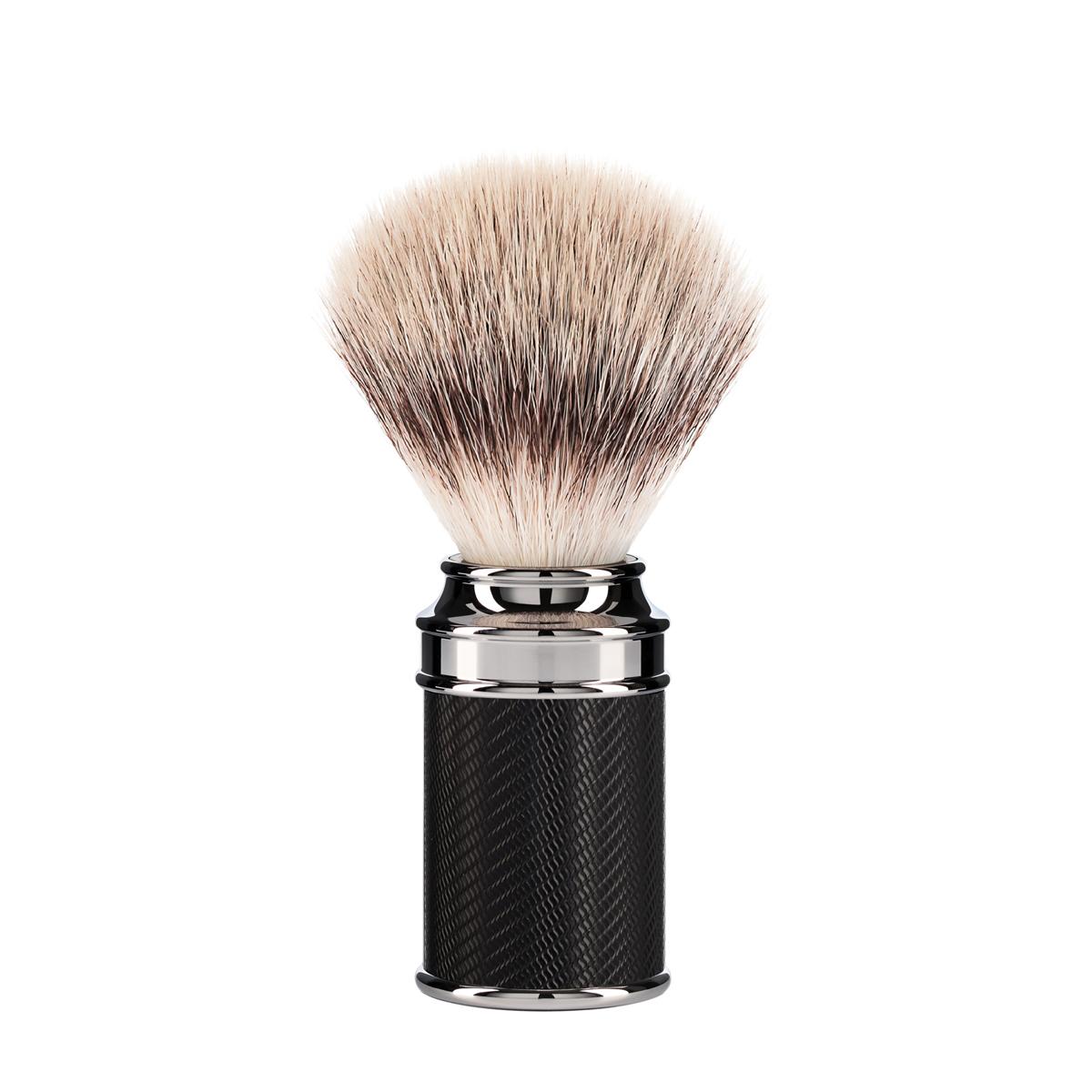 Set de afeitado Mühle negro/cromo punta plata fibra/maquinilla de afeitar (peine cerrado)