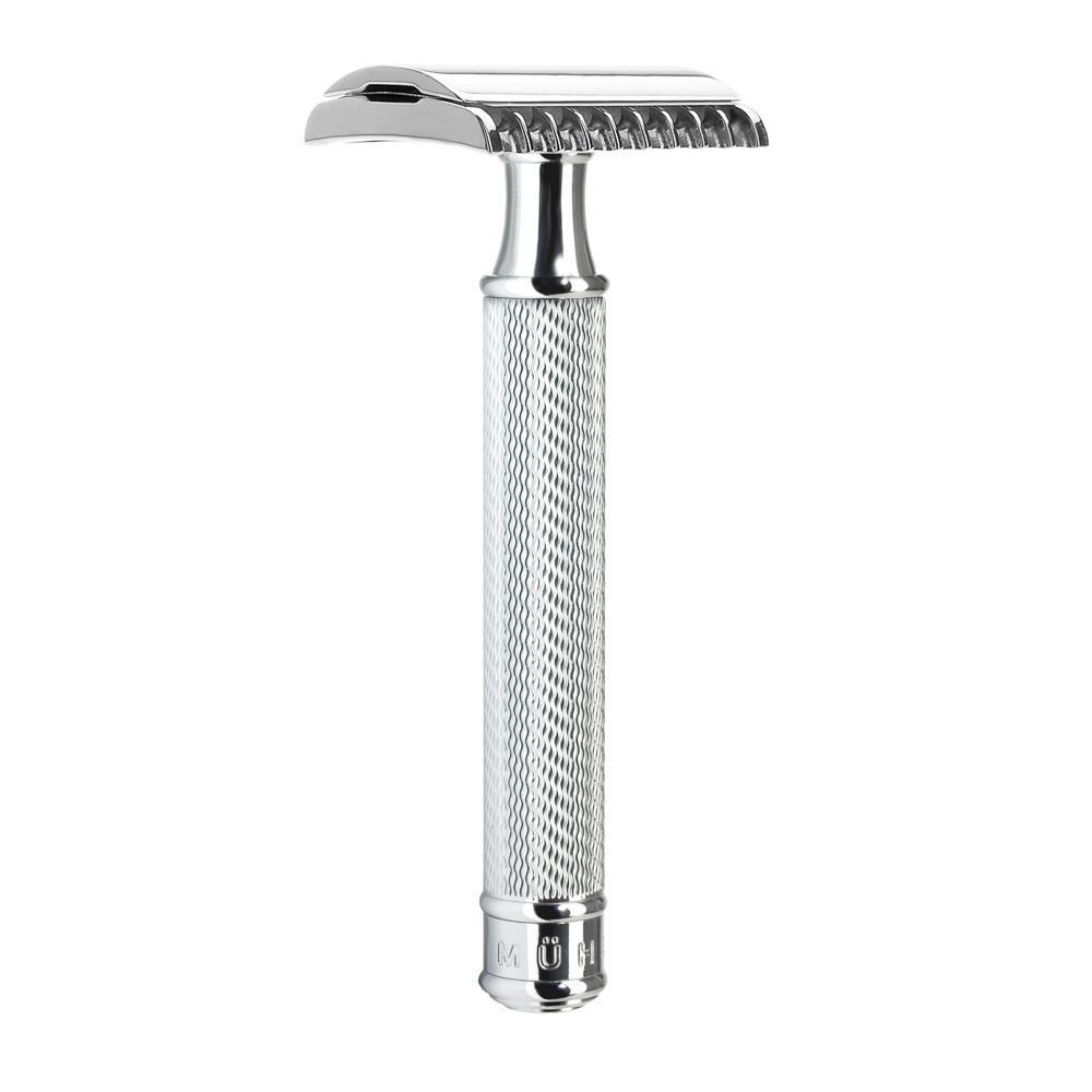MÜHLE Chrome Silvertip Badger & Open Comb Safety Razor Shaving Set, Open Comb Safety Razor