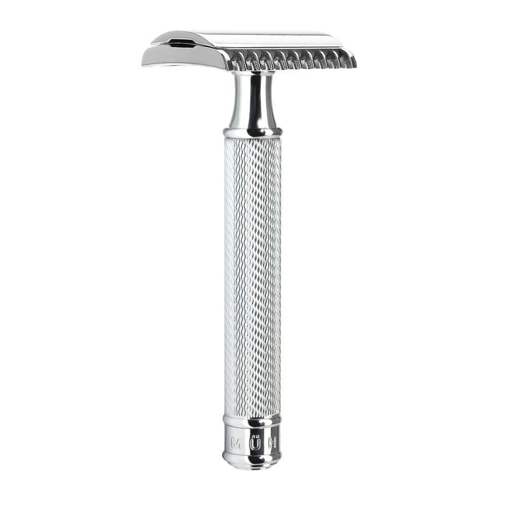 MÜHLE Chrome Silvertip Fiber & Open Comb Safety Razor Shaving Set, Open Comb Safety Razor