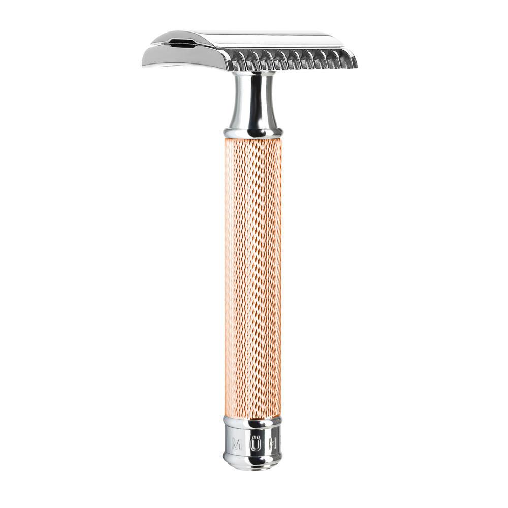 Set de afeitado maquinilla de afeitar de seguridad Mühle rosegold punta plata fibra y peine abierto, maquinilla de afeitar de peine abierto