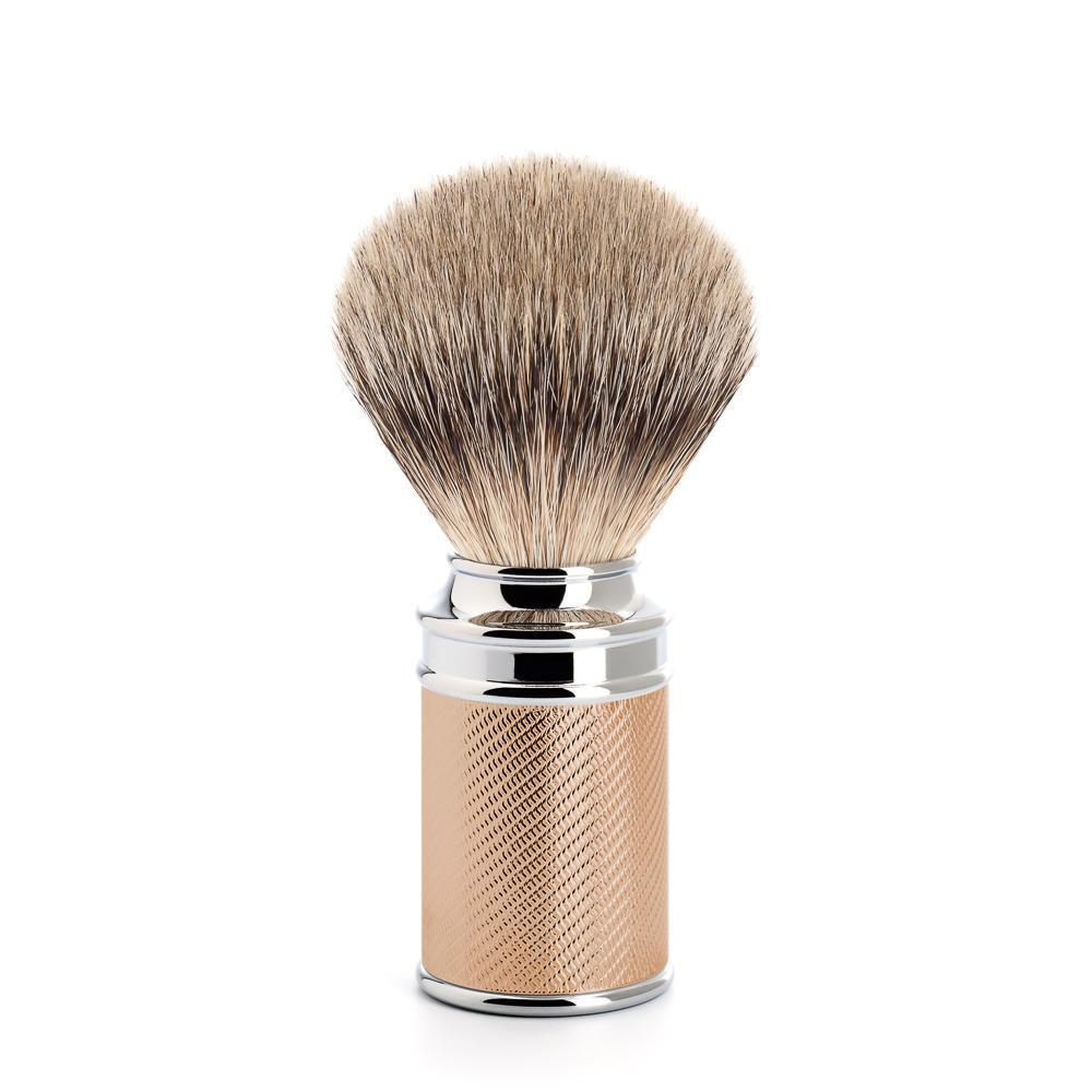 MÜHLE Set de afeitado Rosegold tejón punta plateada y maquinilla de afeitar de peine cerrado, brocha de afeitar tejón punta plateada