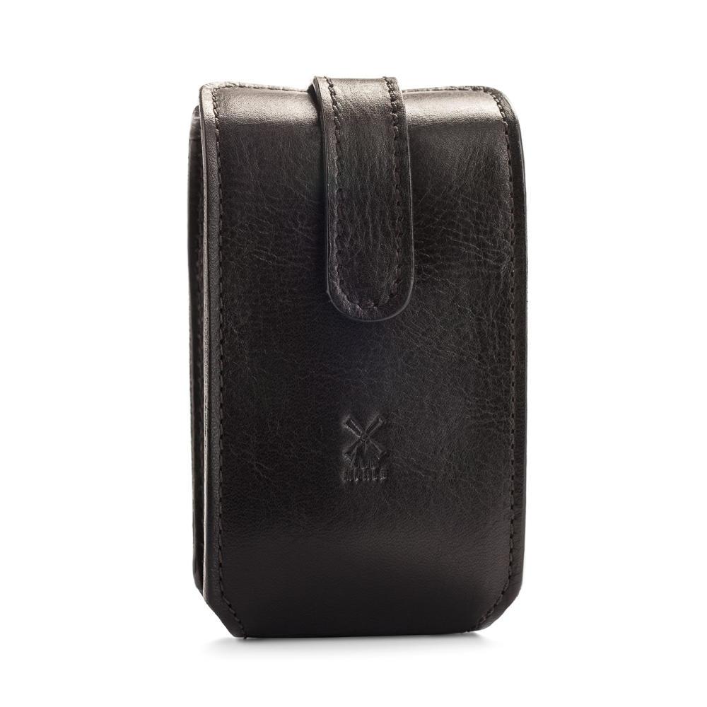MÜHLE Black Leather Case, Silvertip Fiber Brush &amp; Safety Razor Travel Set, Black Leather Case