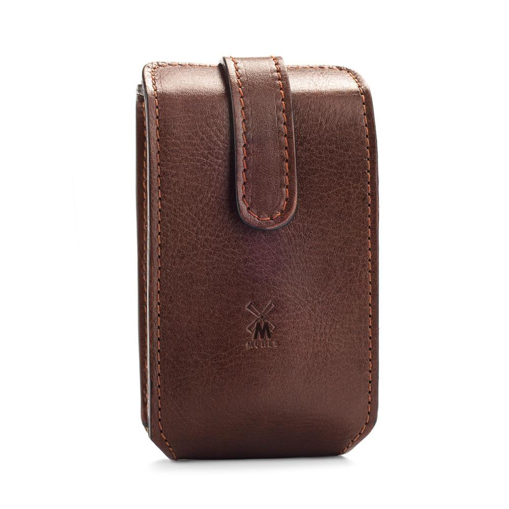 MÜHLE Brown Leather Case, Silvertip Fiber Brush & Safety Razor Travel Set, Brown Leather Case