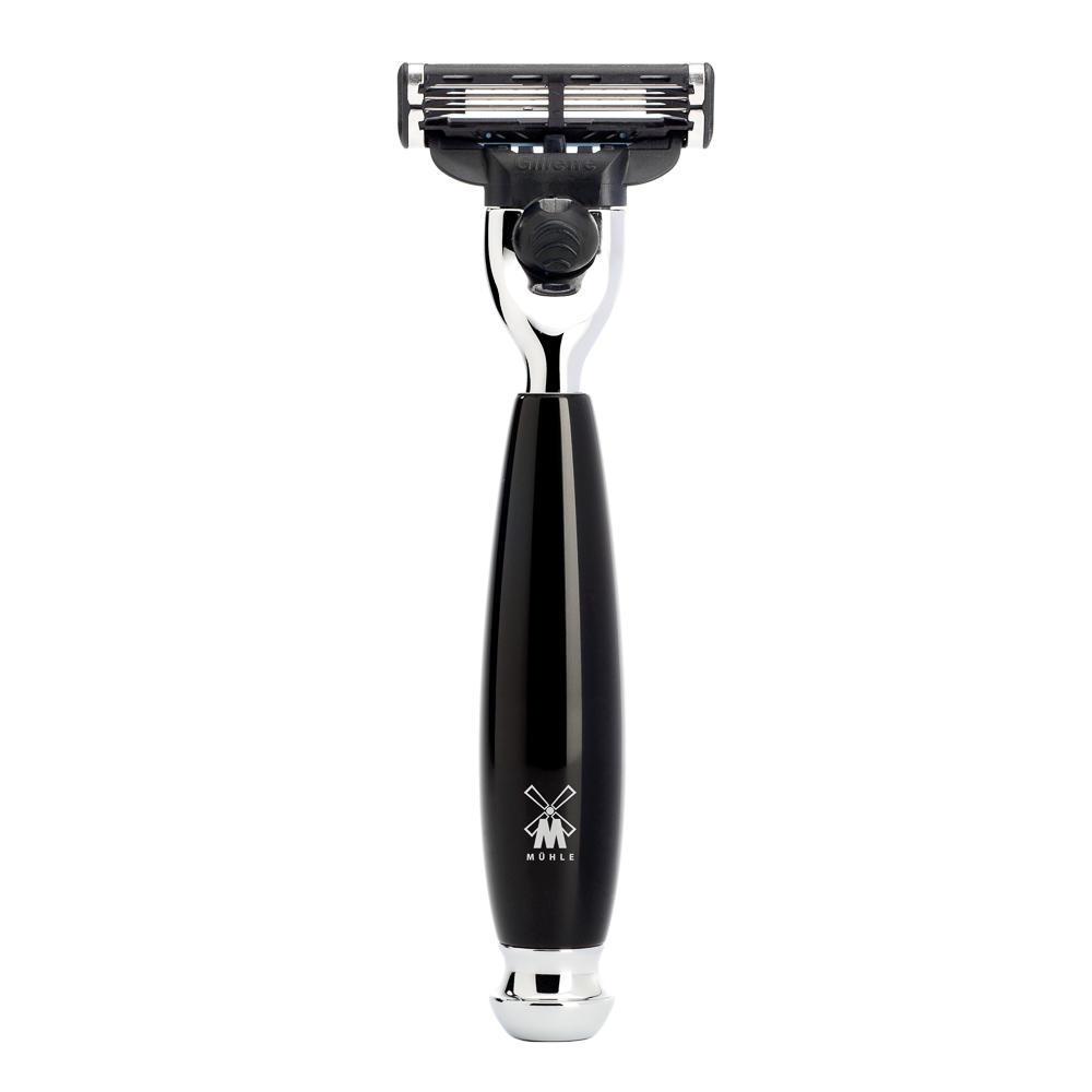 MÜHLE Vivo Black Resin 4-Piece Black Fiber & Mach-3 Shaving Set, Razor