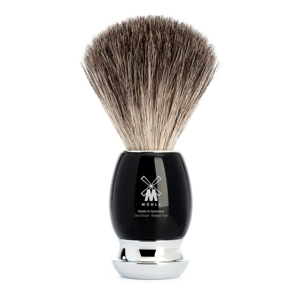 Conjunto de barbear MÜHLE Vivo Black Resin 3 peças de texugo puro e Mach-3, pincel de barbear
