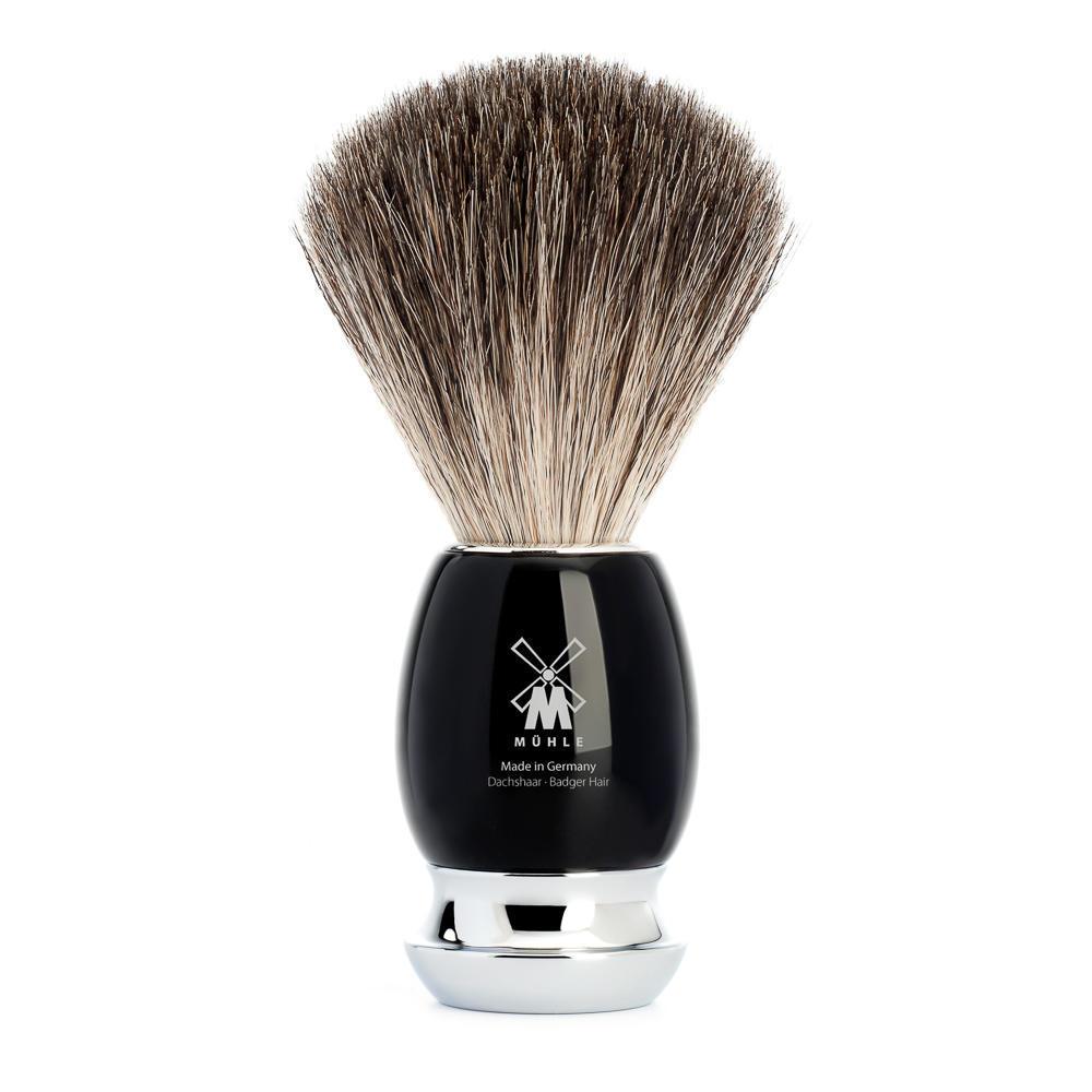 MÜHLE Vivo Black Resin 4-Piece Pure Badger & Fusion Shaving Set, Shaving Brush