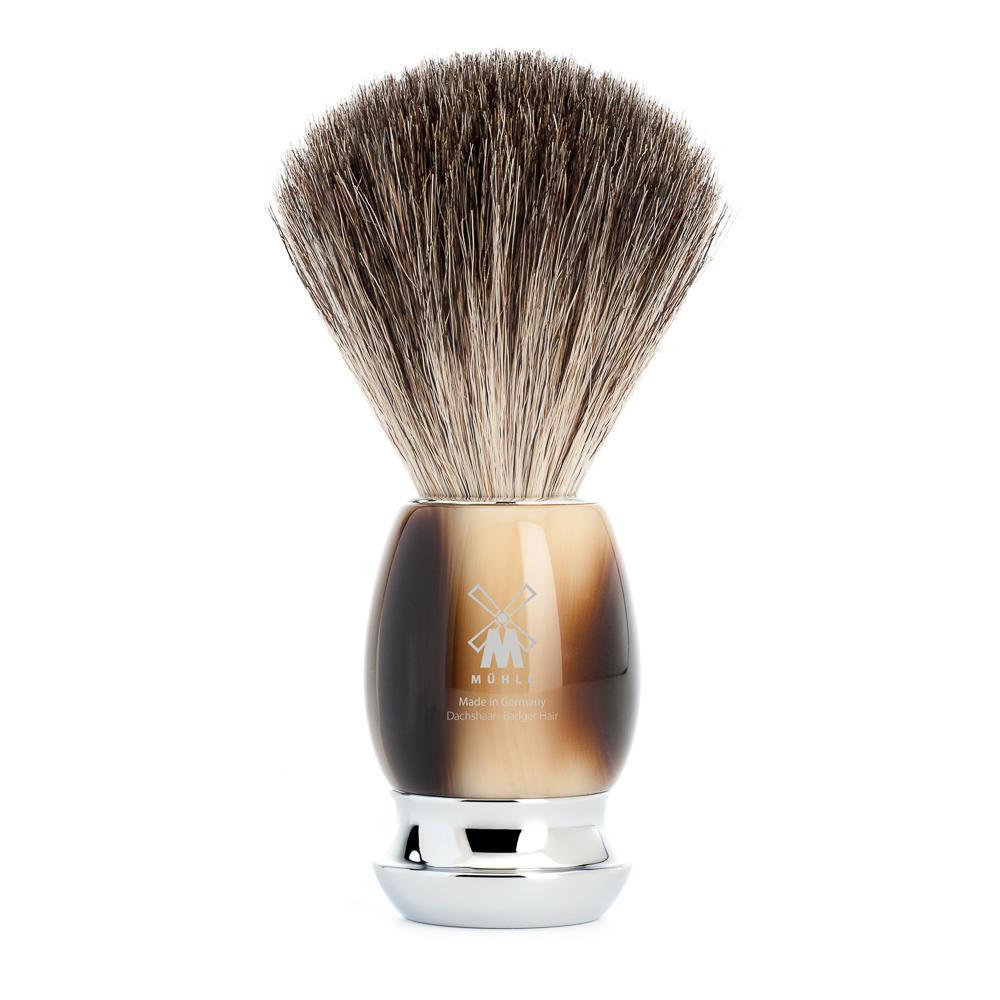 MÜHLE Vivo Brown Horn 3-Piece Pure Badger Safety Razor Shaving Set, Shaving Brush
