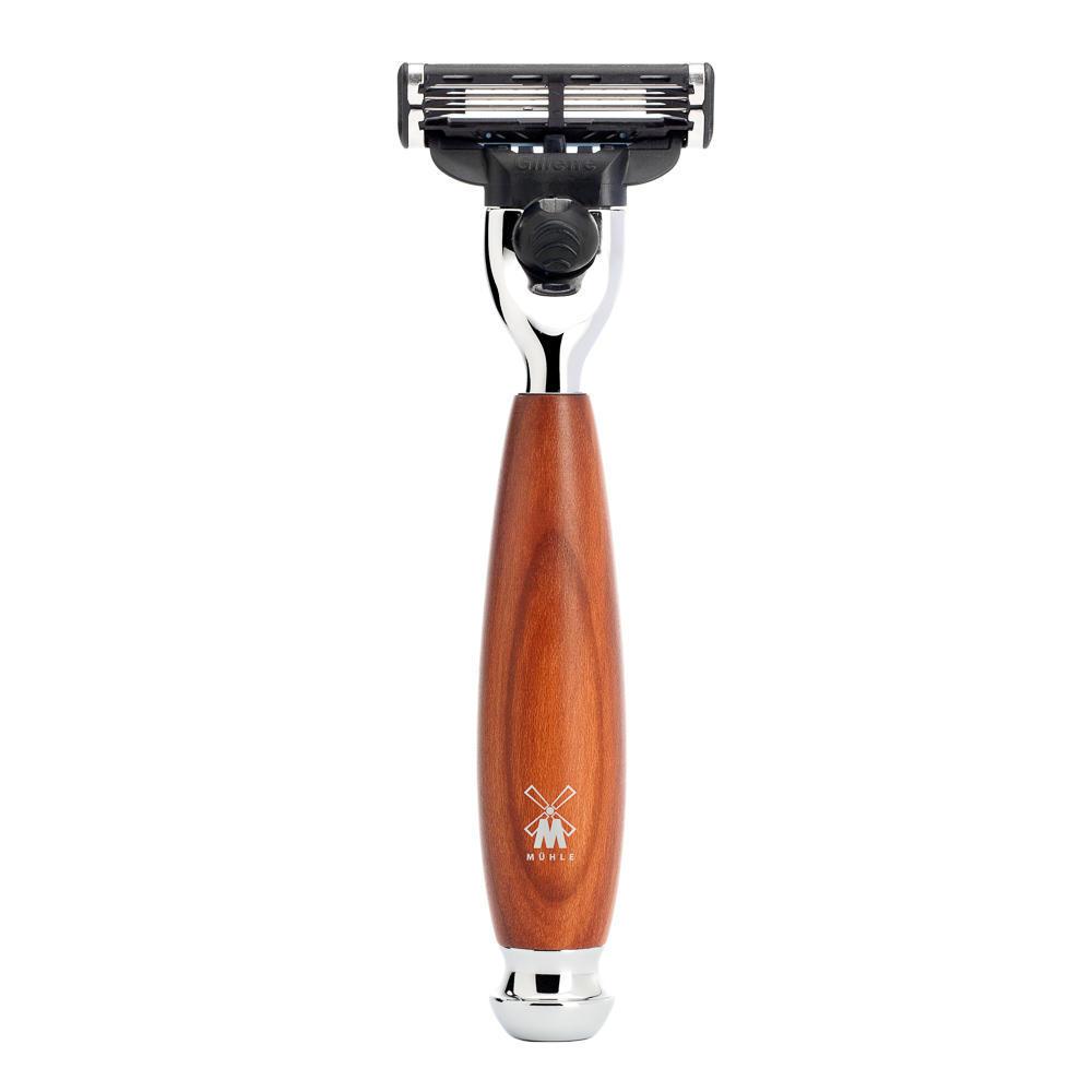MÜHLE Vivo Plumwood 4-Piece Pure Badger & Mach-3 Shaving Set, Razor