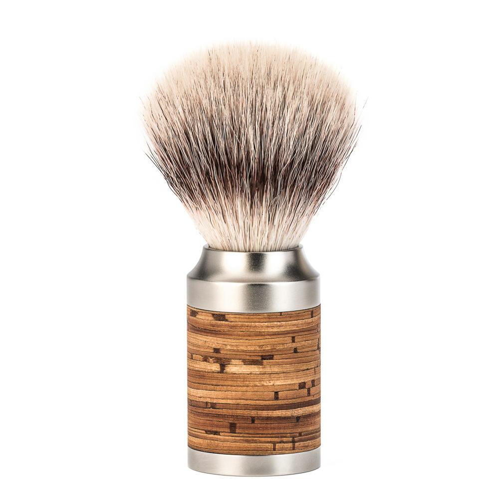 MÜHLE Rocca Birch Bark and Stainless Steel 3-Piece Silvertip Fiber &amp; Safety Razor Shaving Set, Shaving Brush