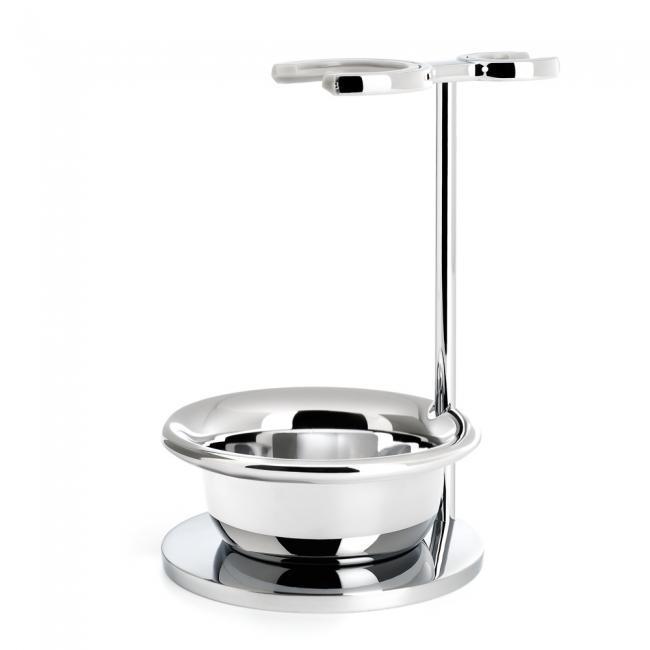 MÜHLE Rytmo Black 4-Piece Pure Badger & Fusion Shaving Set, Chrome-plated Soap Dish and Metal Stand